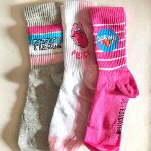 Limited Edition Primark X Netflix Pink 80s Style Crew Socks Rolling Stones Lips